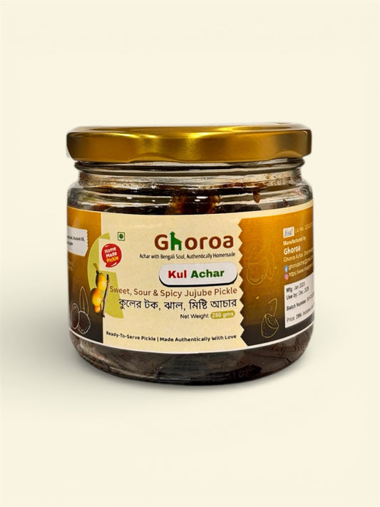 GHOROA Kul er Achar – Authentic Homemade Bengali Sweet & Spicy Jujube Pickle in Mustard Oil | 250 g | Traditional Kuler Achar/Ber ka Achaar | Fruit-Rich, Preservative-Free Indian Pickle